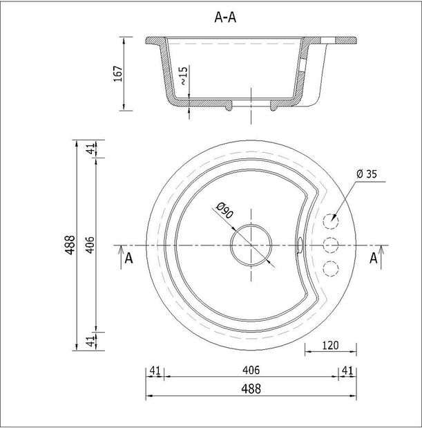 Chiuvetă de bucătărie Mellusa (negru) (fără orificiu pentru robinet)