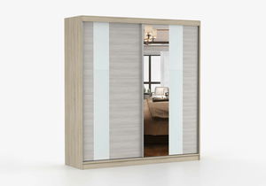 Dulap de haine Mebur 32 200 (stejar sonoma + kathult + sticlă albă + Oglindă)