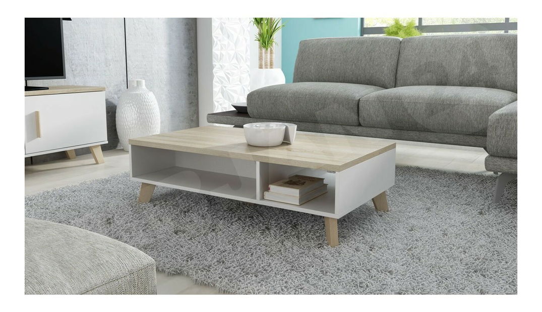 Dohányzóasztal Solara 110 (brilliáns fehér matt + sonoma tölgy)