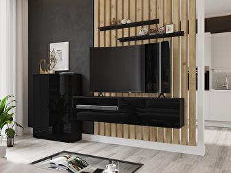 Mobilier living Berny 54 (Negru + Negru lucios)