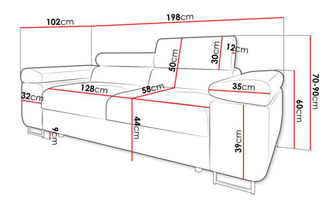 Sofa Terazuro 2 (tamnosiva + crna) 