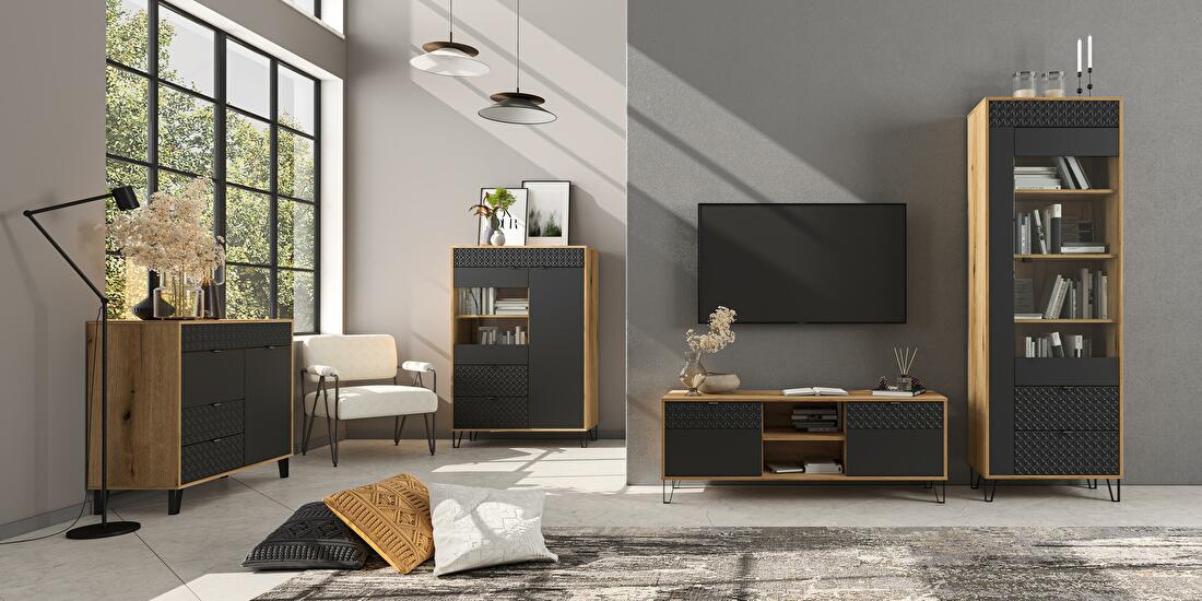 Mobilier living Botones 1 (stejar evoke + negru)