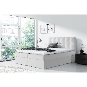 Pat matrimonial Boxspring Maddox (140x200) (piele ecologică Soft 017 (Alb))