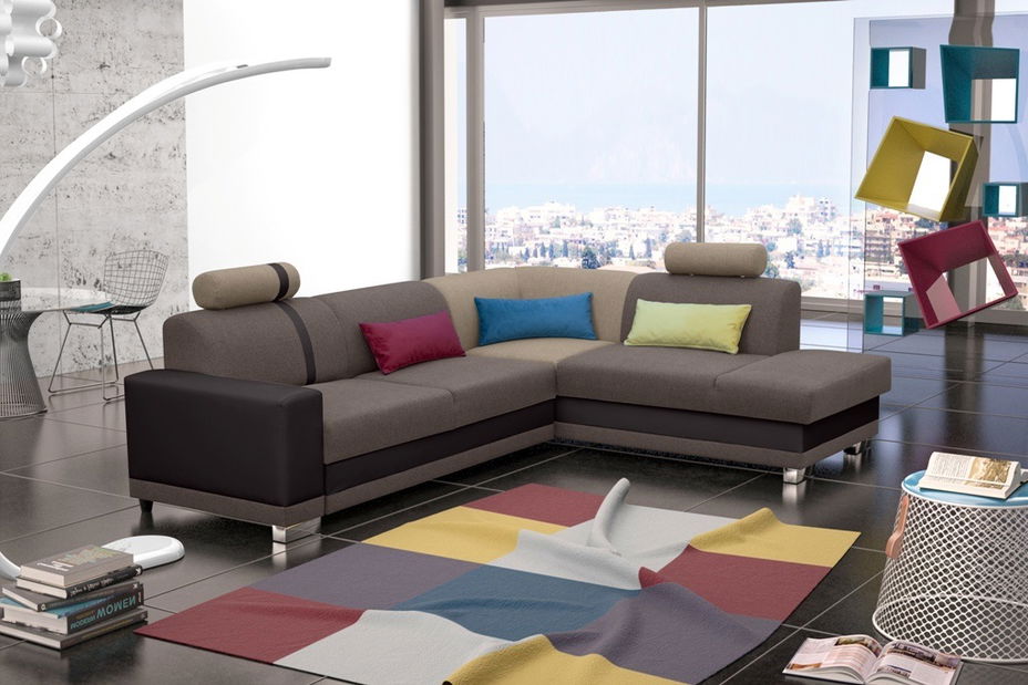 Sarokkanapé Veta (sötétbarna + világosbarna + sötétbarna) (J)