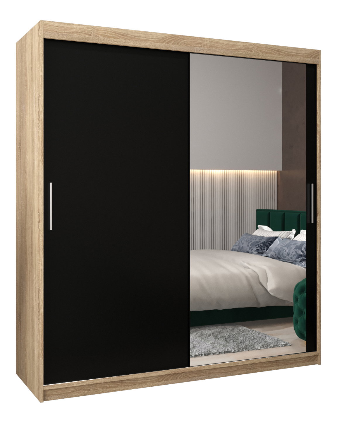 Ruhásszekrény 180 cm Toki 2 (sonoma tölgy + matt fekete)