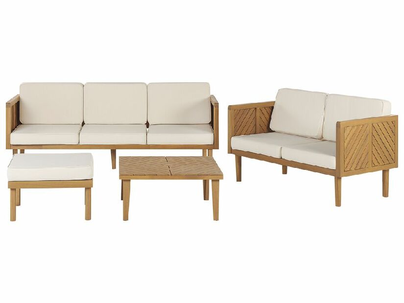 Set mobilier de grădină Blas (lemn deschis de salcâm + crem alb)