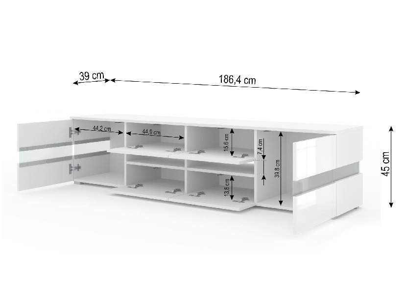 TV stolík/skrinka Vaimo (matná biela + lesklá biela) (s osvetlením)