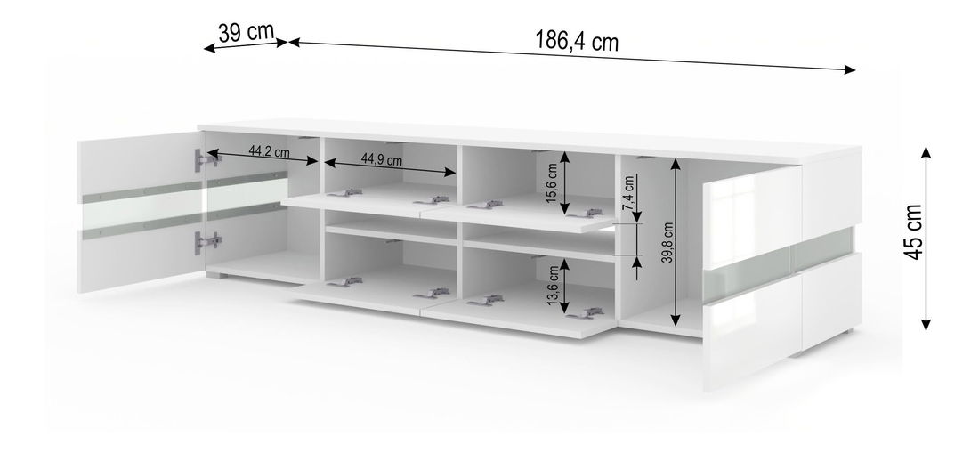 TV stolić/ormarić Vaimo (bijela mat + bijela sjajna) (s rasvjetom)