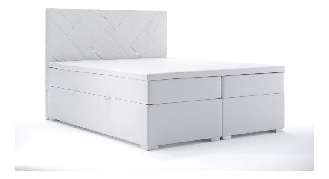 Franciaágy Boxspring 140 cm Melo (fehér öko-bőr) (tárolóhellyel)