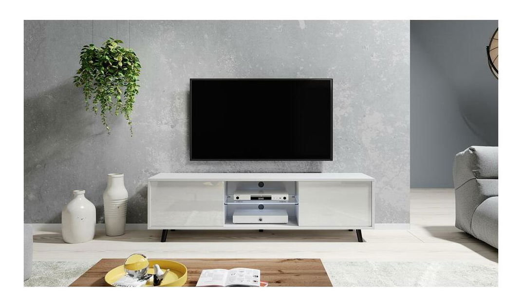 TV skrinka/stolík Leiros (s osvetlením) (biela)