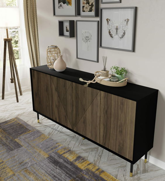 Szekrény 4D 180 Wenty (fekete + Csendes-óceáni dió+ arany)