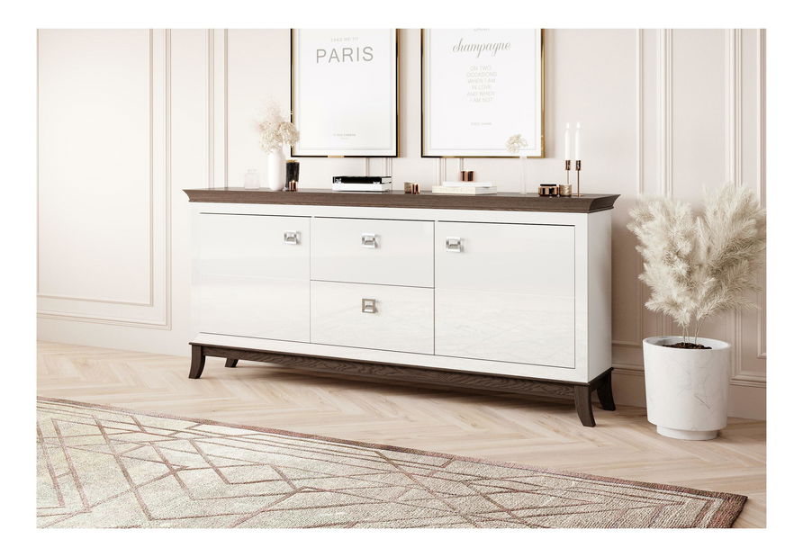 Comodă Tyrion Typ 26 (alb lucios + ciocolățiu)