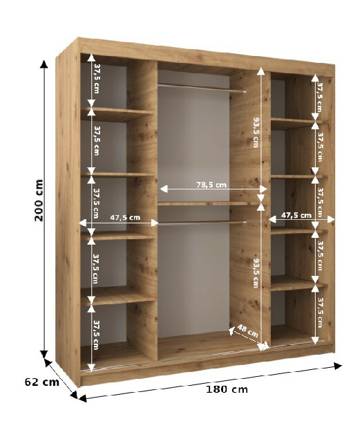 Šatníková skriňa 180 cm Verika 4 180 (biela + dub sonoma)