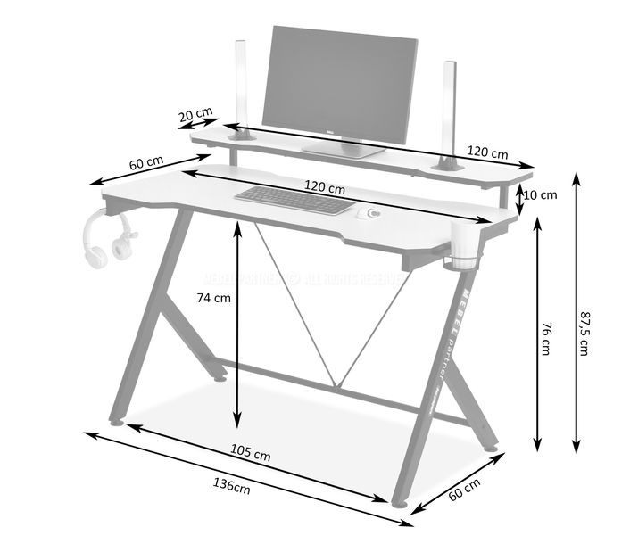 PC asztal Rolls (fehér + fekete)
