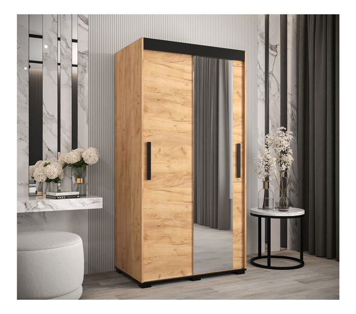 Ormar za garderobu 100 cm Bernard T2 (hrast craft zlatni + crna)