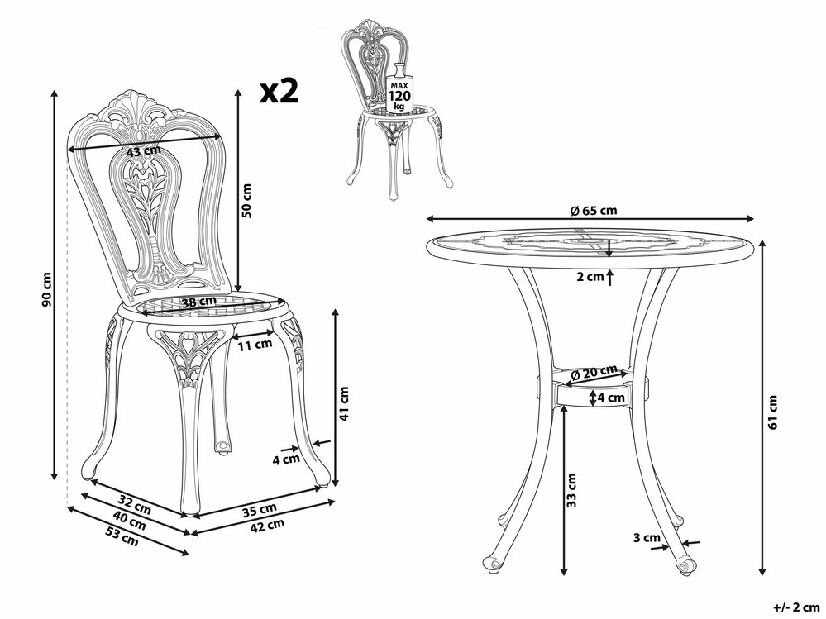 Set záhradného nábytku BOMELLE (hnedá) (pre 2 osoby)