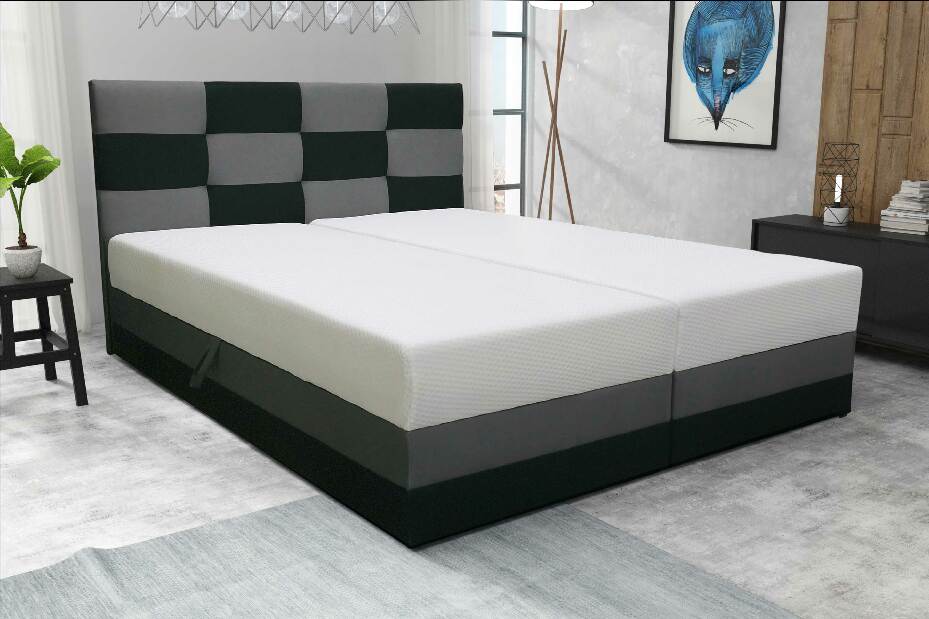 Bračni krevet 160 cm Boxspring Marion Comfort (smeđa + svijetlosiva) (s podnicom i madracem)