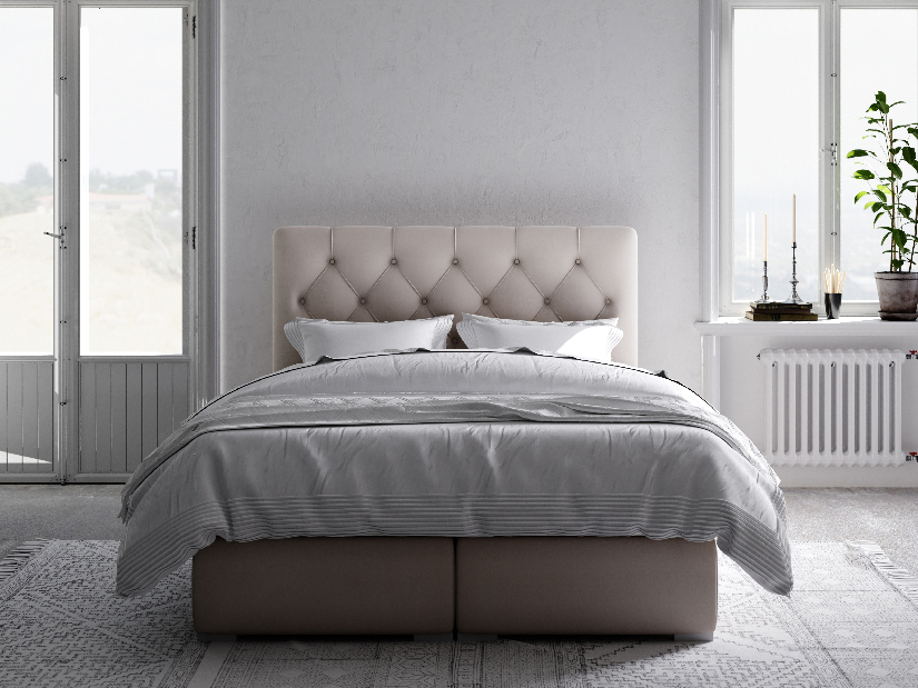 Manželská posteľ Boxspring 140 cm Ronda (biela ekokoža) (s úložným priestorom)