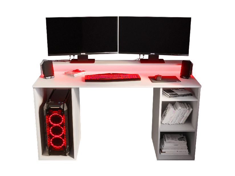 Sarok Gamer PC asztal Garrick 1 (fehér) (LED RGB világítással)