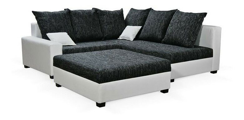 Rohová sedačka Monarda (čierna + biela) (s taburetkou) (P)