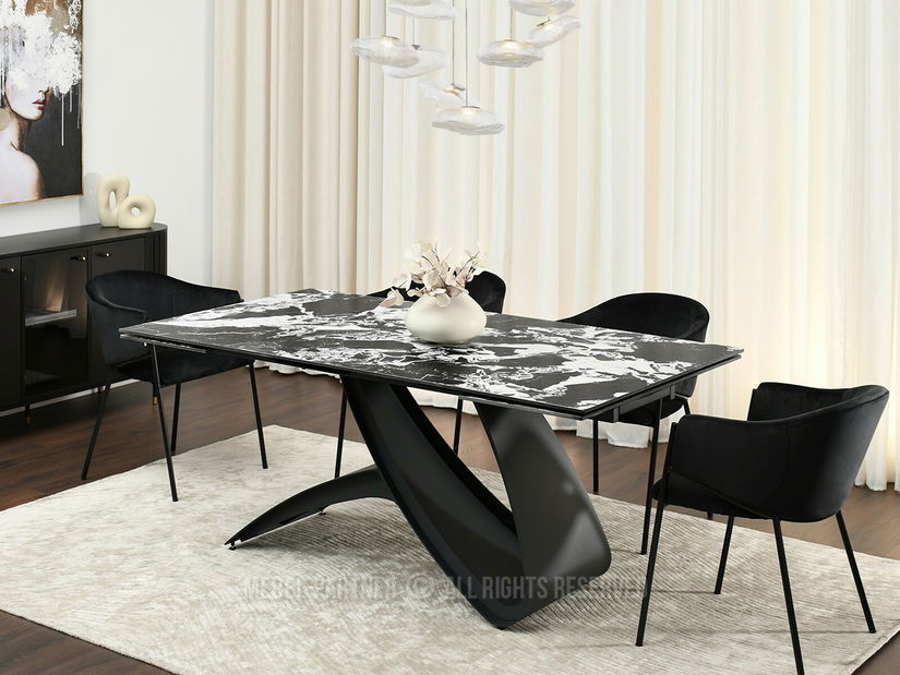 Masă sufragerie Caramelos (marmură + negru)