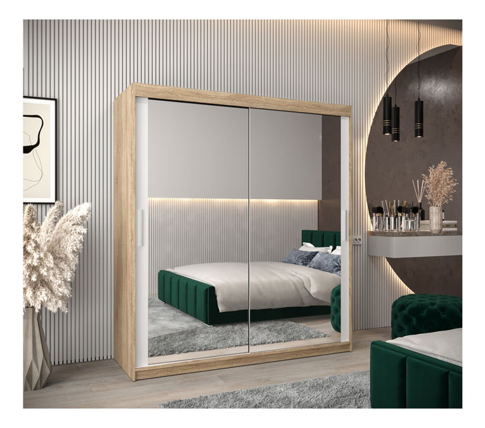 Dulap de haine 180 cm Toki 3 (stejar sonoma + alb mat)