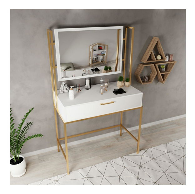 Măsuță de toaletă Modem L747 (alb + auriu)
