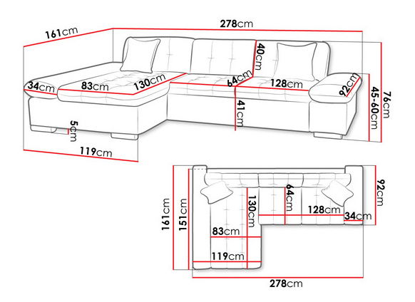Kutna garnitura Makalu (crna + tamnosiva + siva)