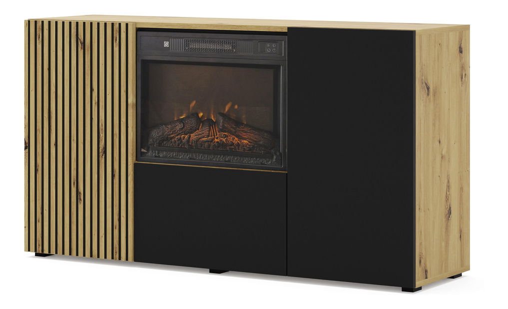 Ormarić s kaminom Aurella (crna + hrast artisan)
