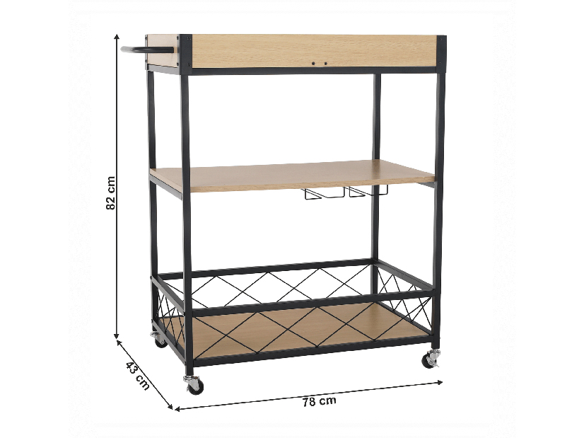 Servírovací vozík Vivian (čierna + dub svetlý)