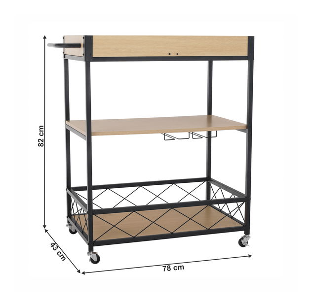 Servírovací vozík Vivian (čierna + dub svetlý)