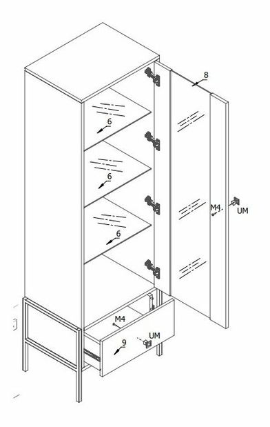 Vitrína Luigi L1 (dub artisan + čierna)