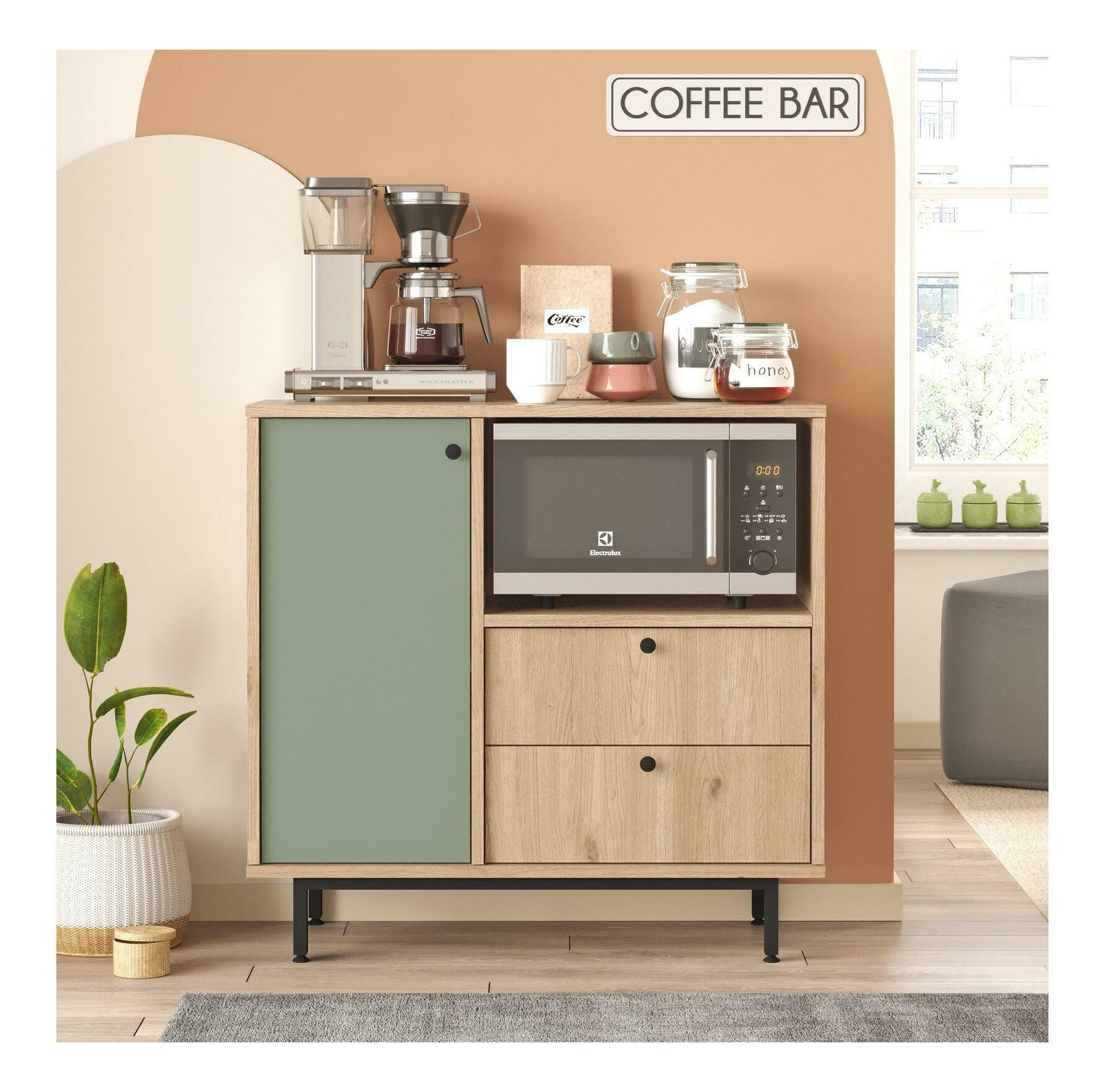 Komoda Rebutia 1 (hrast + zelena)