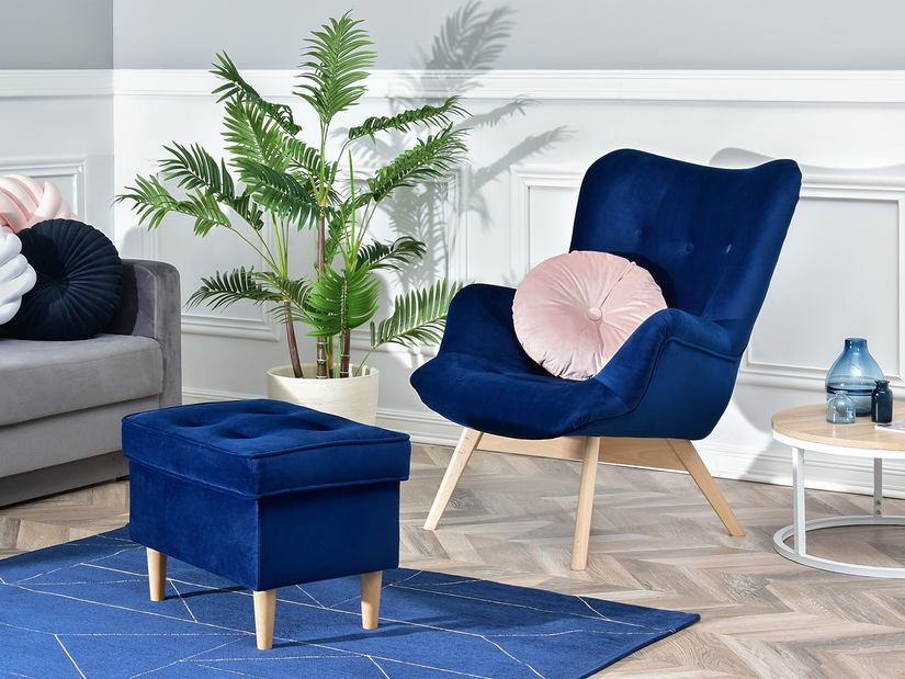 Dizajnové kreslo Florentino (tmavomodrá + orech)