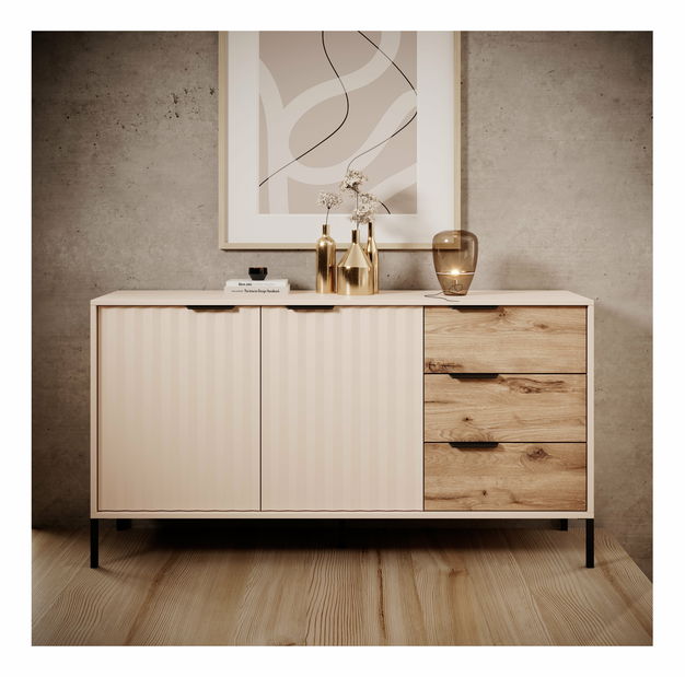 Comodă Rastafa 2D3S (Stejar viking + Bej)