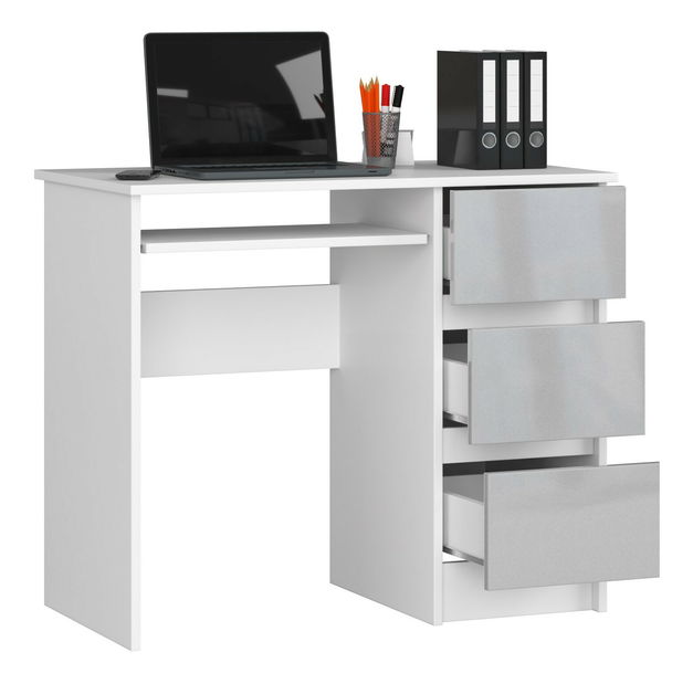 Masă PC Benicio (Alb + lucios metalic) (D)