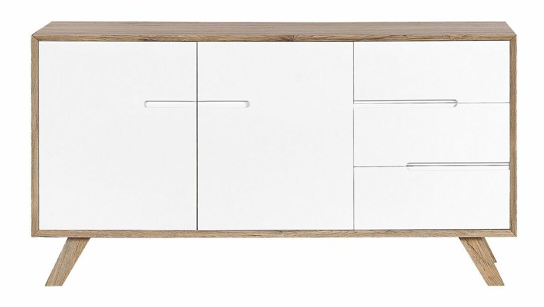 Comodă FLAMOR (lemn deschis + alb)