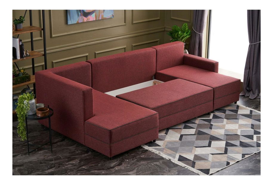 Rohová sedačka v tvare U Emilie (s úl. priestorom) (červená)