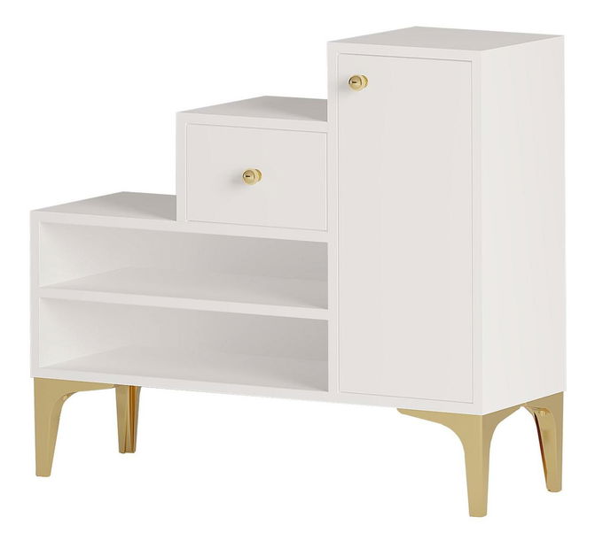 Botník (skrinka na topánky) Beside 3 (biela + zlatá)