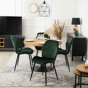 Set mobilier sufragerie Lomeli (stejar auriu + negru + verde) (pentru 4 persoane)