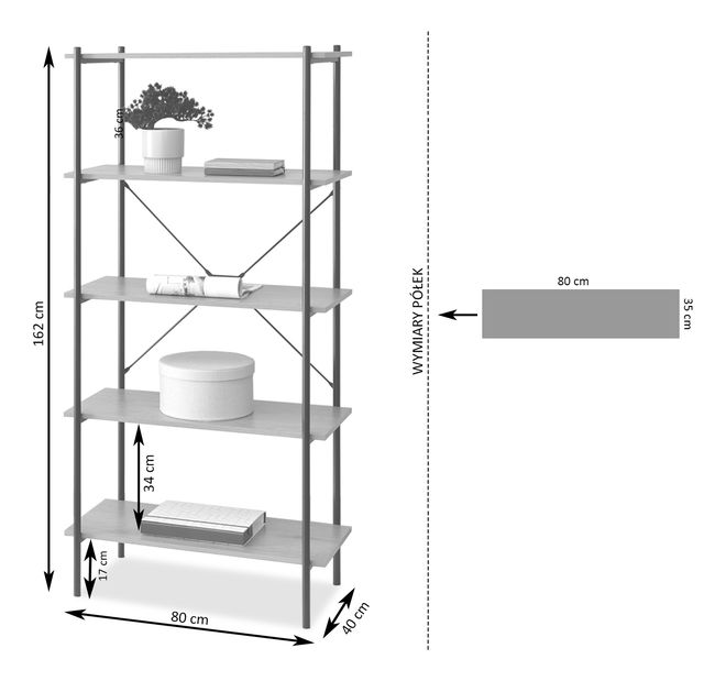 Regál Almasa A4 (tölgy + fekete)