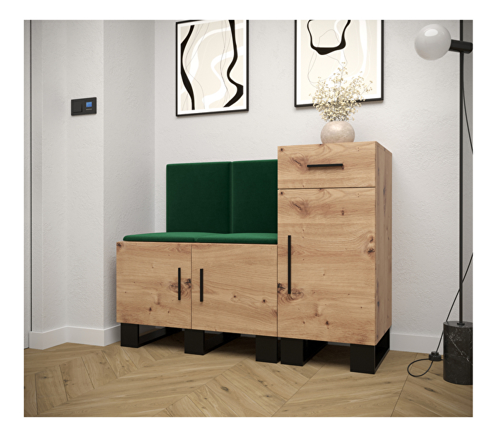 Set mobilier pentru hol Amanda 18 (Stejar artisan + verde)