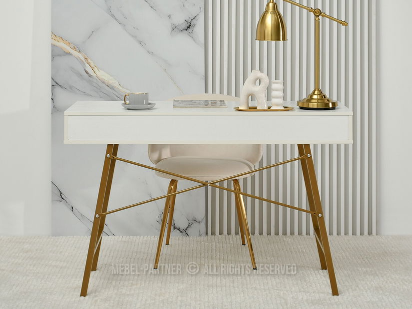 Masă PC Gavon (lemn alb + auriu)