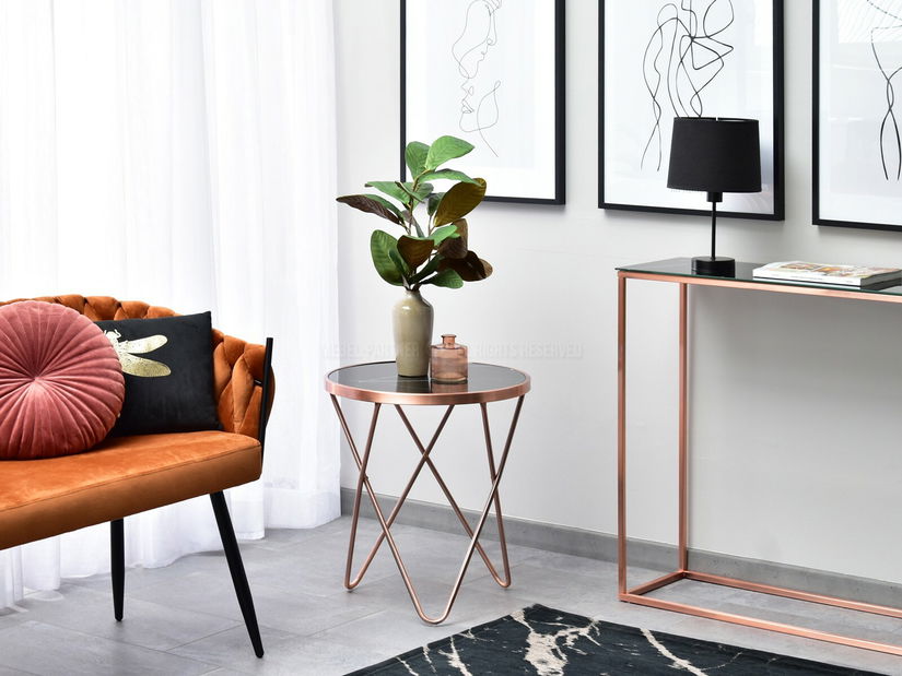 Măsuță de cafea Armin S (marmură neagră + cupru)