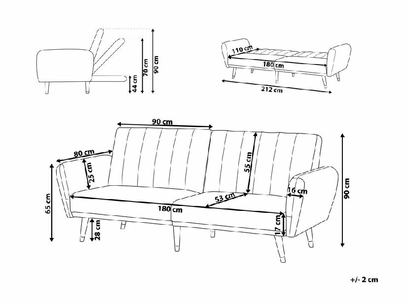 Sofa trosjed VIMMER (ružičasta)