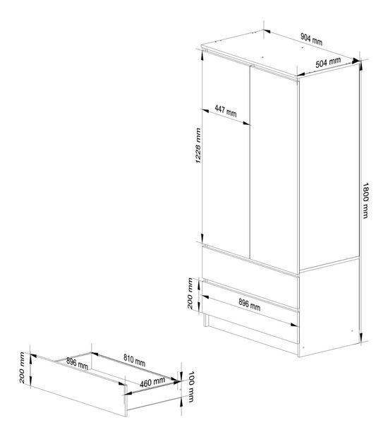 Šatníková skriňa Safwan II (dub sonoma) (so zrkadlom)