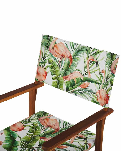 Set 2 buc șezlong de grădină cu huse de rezervă Ciala (lemn de salcâm închis + model flamingo)