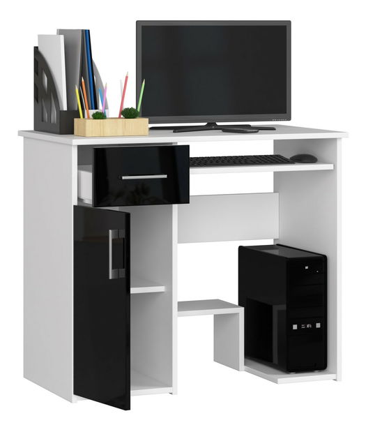 PC asztal Jaloms (fehér + fényes fekete)
