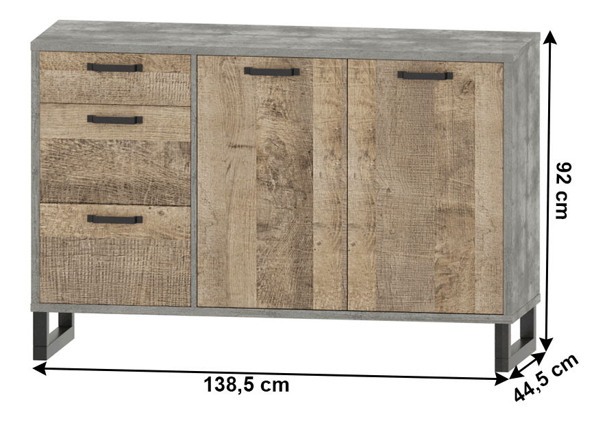 Komód Bareni 2D3S (homok tölgy + szürke)