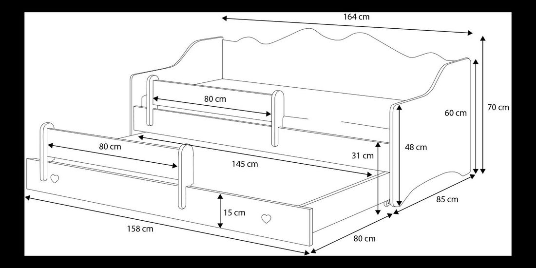 Pat pentru copii, extensibil160x80 cm Ester II (cu somieră și saltea) (Alb + Roz)